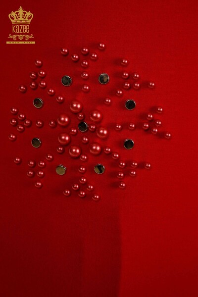 All'ingrosso Camicetta da donna - Ricamato con perline - Rosso - 79201 | KAZEE - 4