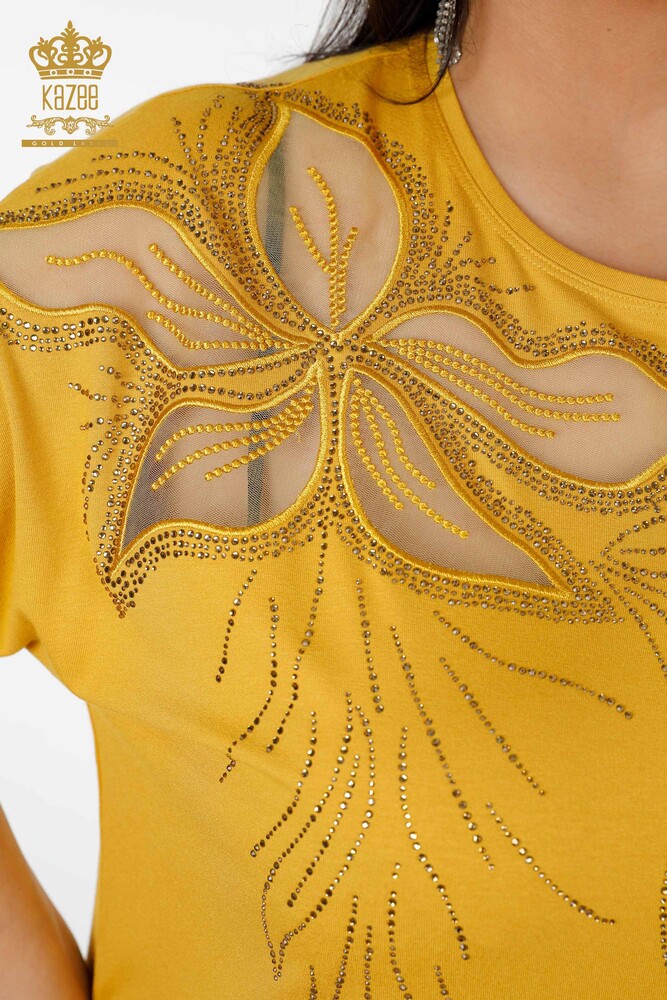 All'ingrosso Camicetta da donna - Tulle Dettagliata - Zafferano - 78908 | KAZEE - 3