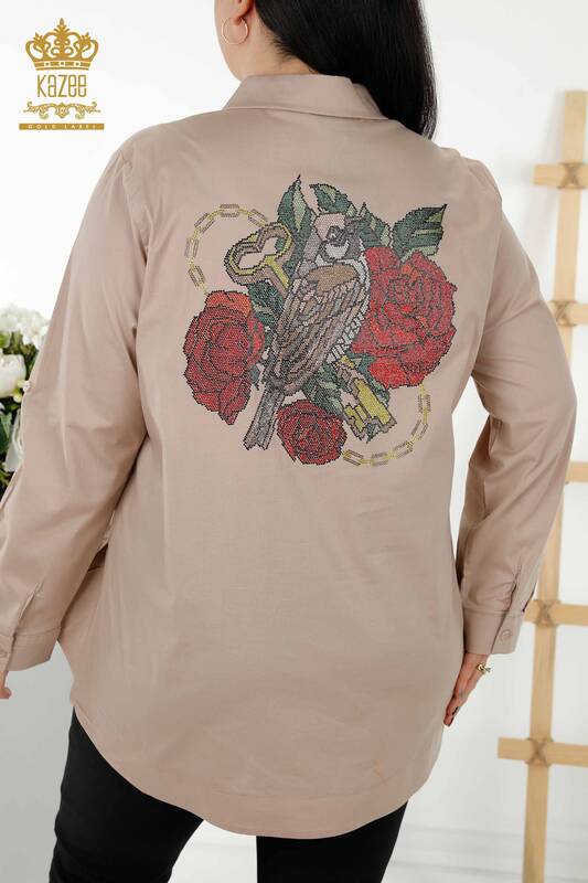All'ingrosso Camicia da donna - Indietro Rosa Motivo - Beige - 20110 | KAZEE