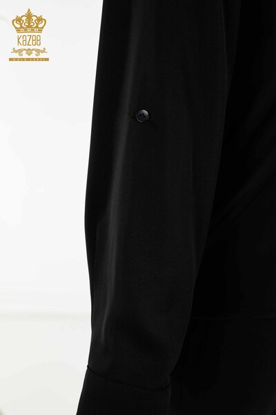 All'ingrosso Camicia da donna - Manica bottoni dettagliati - nero - 20376 | KAZEE - Thumbnail
