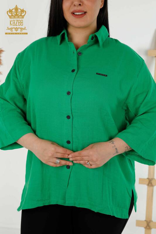 All'ingrosso Camicia da donna - manica - bottoni dettagliati - verde - 20403 | KAZEE