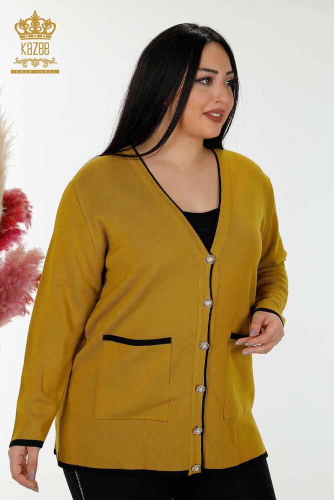 All'ingrosso Cardigan da donna - abbottonato - tasca - senape - 30148 | KAZEE - 2