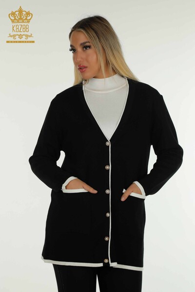 All'ingrosso Cardigan da donna - abbottonato - tasca - nero - 30148 | KAZEE 