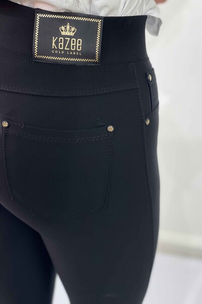 Pantaloni da donna all'ingrosso con ricamo ricamato modello foglia-3408 / KAZEE - Thumbnail