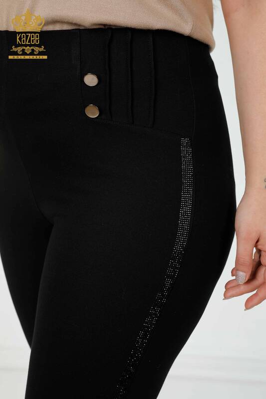 All'ingrosso Pantaloni leggings da donna - Bottoni dettagliati - Nero - 3480 | KAZEE