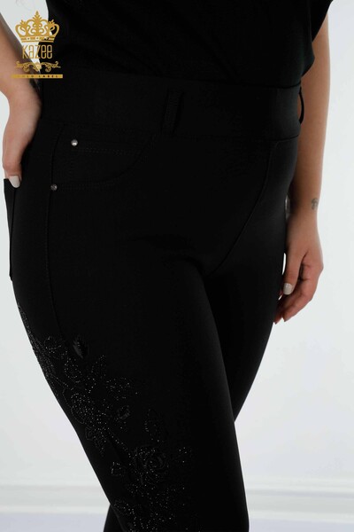 All'ingrosso Pantaloni leggings da donna - Motivo floreale - Nero - 3620 | KAZEE - Thumbnail