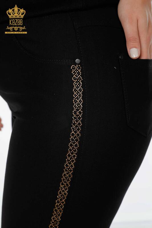 All'ingrosso Pantaloni delle ghette delle donne - tasche dettagliate - nero - 3593 | KAZEE