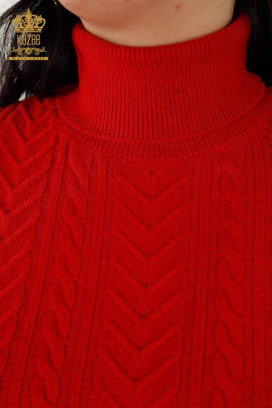 Maglione senza maniche da donna all'ingrosso - Motivo floreale - Rosso - 30179 | KAZEE
