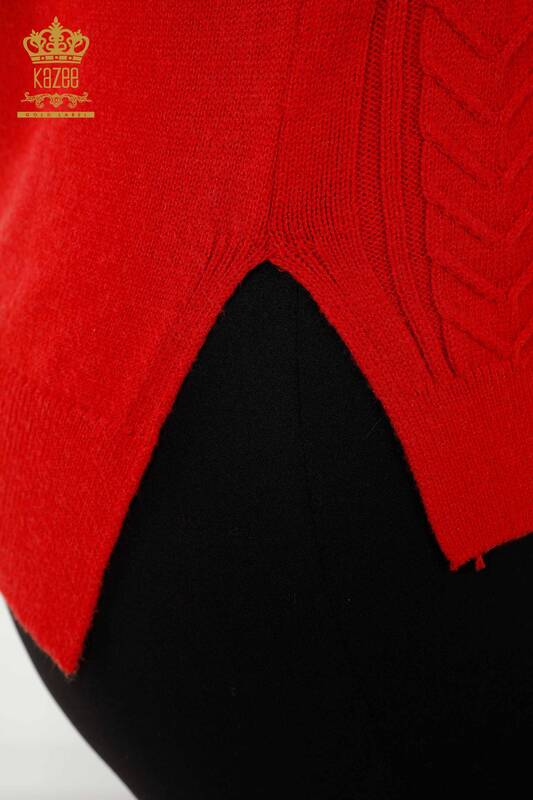 Maglione senza maniche da donna all'ingrosso - Motivo floreale - Rosso - 30179 | KAZEE