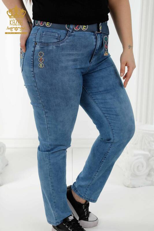 Jeans da donna all'ingrosso blu con cintura - 3681 | KAZEE