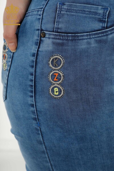 Jeans da donna all'ingrosso blu con cintura - 3681 | KAZEE - Thumbnail (2)