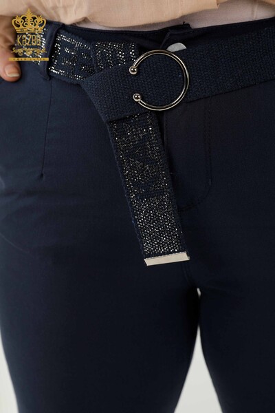Jeans da donna all'ingrosso con cintura blu navy - 3468 | KAZEE - Thumbnail