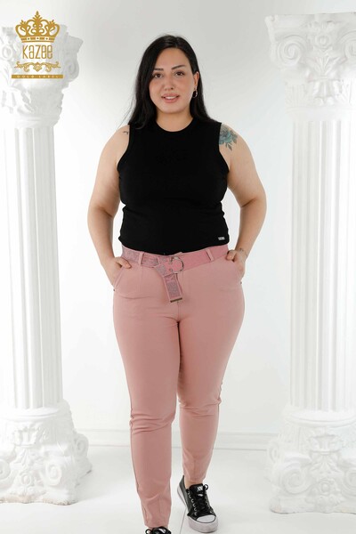 Jeans donna all'ingrosso con cintura rosa appassita - 3468 | KAZEE - Thumbnail