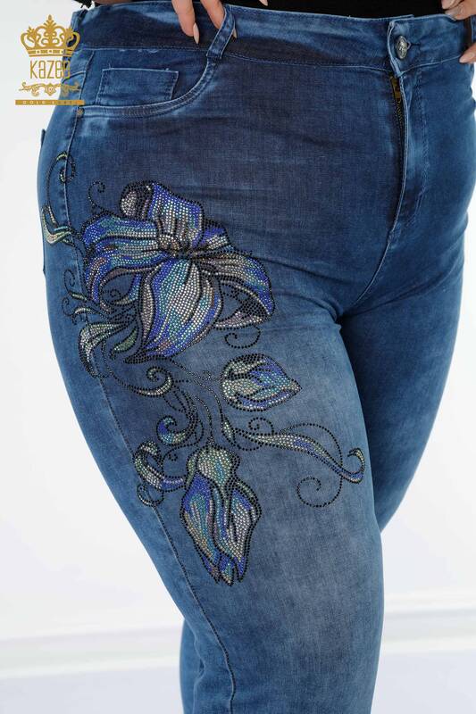 All'ingrosso Jeans da donna - Motivo floreale - Blu - 3569 | KAZEE