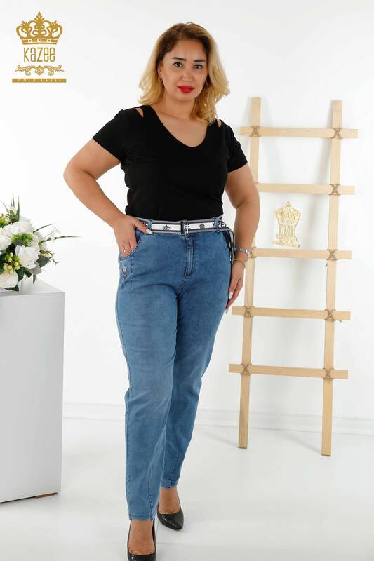 All'ingrosso Jeans da donna - Pietra ricamata - Blu - 3690 | KAZEE