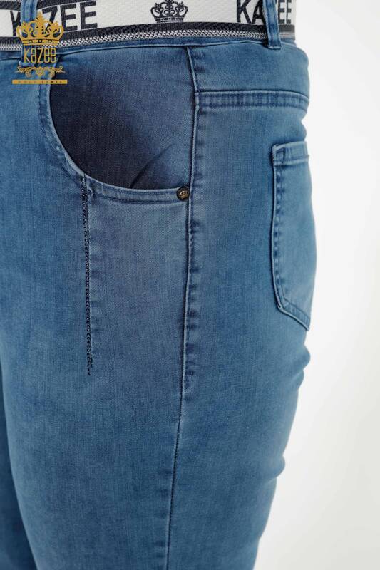 All'ingrosso Jeans da donna - Pietra ricamata - Blu - 3690 | KAZEE