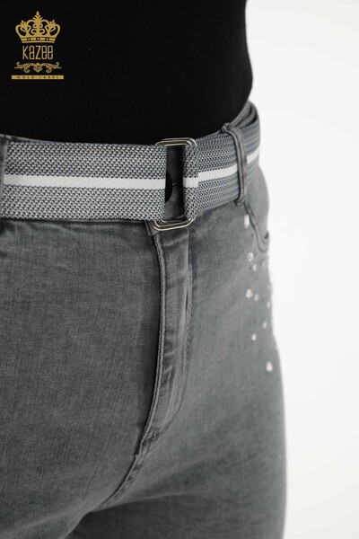 Jeans da donna all'ingrosso grigio pietra ricamata - 3688 | KAZEE - 6