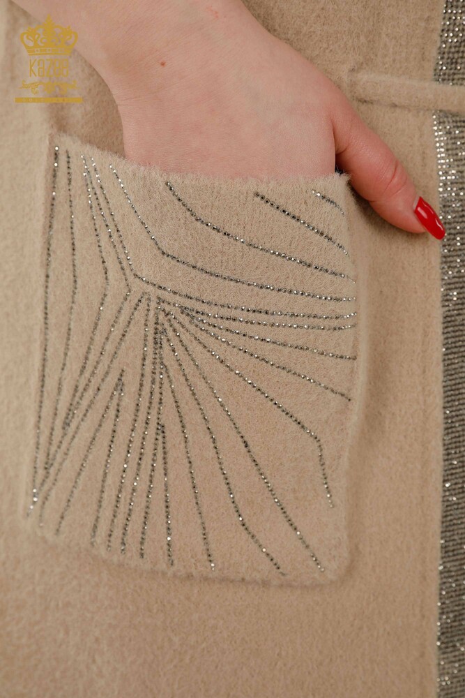All'ingrosso Gilet da donna - Pietra ricamata - Filo annodato - Beige - 30244 | KAZEE - 4