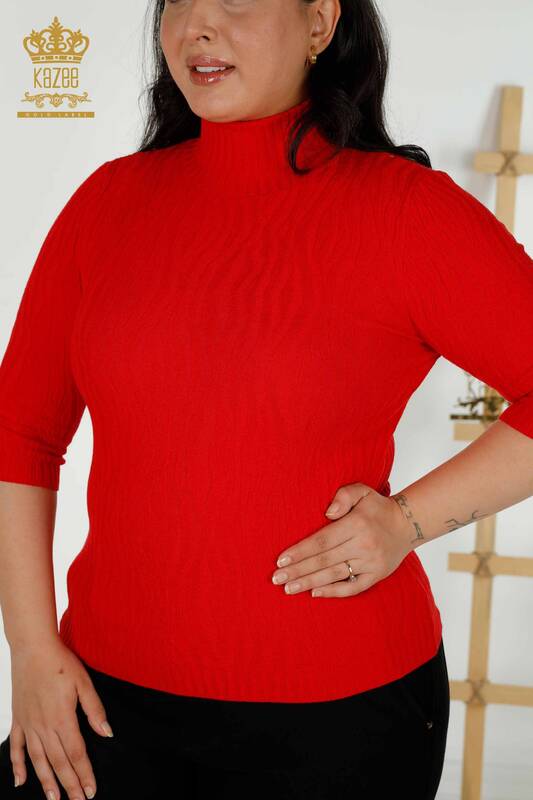 Maglione all'ingrosso di maglieria da donna in tessuto rosso - 30290 | KAZEE