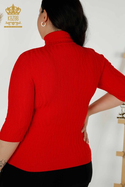 Maglione all'ingrosso di maglieria da donna in tessuto rosso - 30290 | KAZEE - Thumbnail