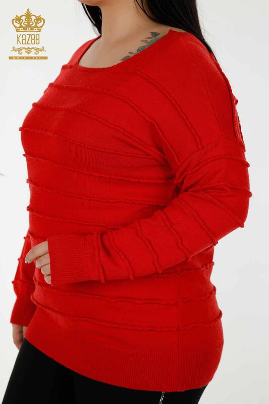 Maglione all'ingrosso di maglieria da donna in tessuto rosso - 30169 | KAZEE