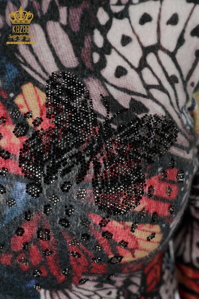Maglione da donna all'ingrosso con stampa digitale nera - 18929 | KAZEE - Thumbnail