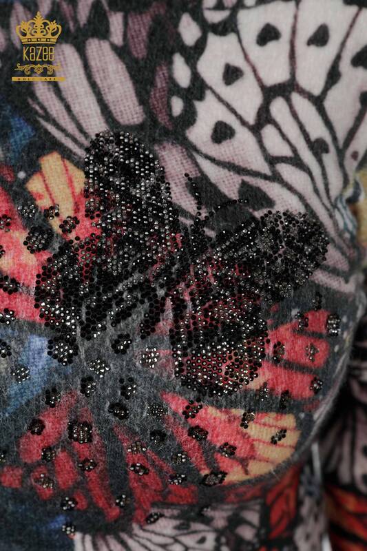 Maglione da donna all'ingrosso con stampa digitale nera - 18929 | KAZEE