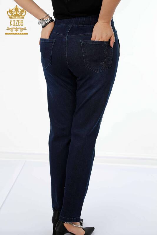 All'ingrosso Pantaloni da donna - Elastico in vita - Blu navy - 3651 | KAZEE