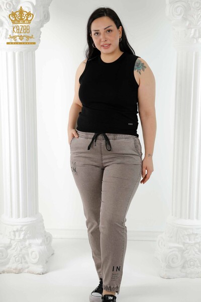 Pantaloni da donna all'ingrosso con elastico in vita marrone - 3676 | KAZEE - Thumbnail