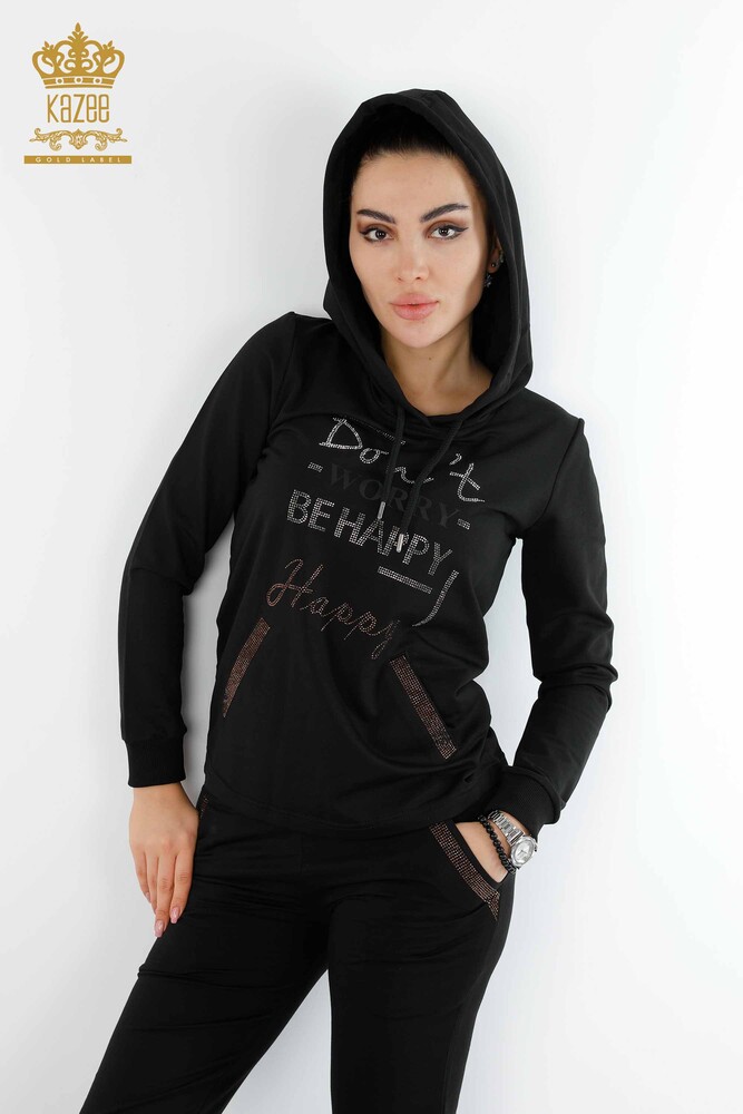 All'ingrosso Set tuta da donna - Con cappuccio - Nero - 17286 | KAZEE - 2