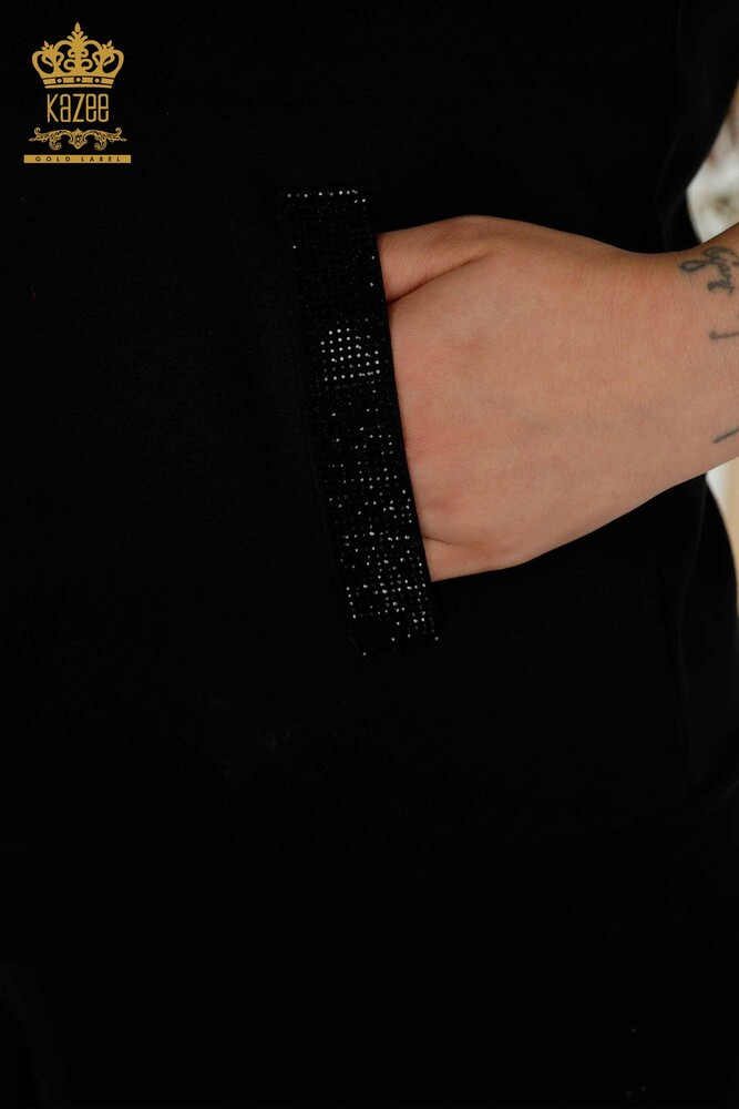 Tuta da donna all'ingrosso Set nero con cappuccio - 20392 | KAZEE - 6