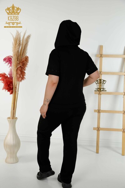Tuta da donna all'ingrosso Set nero con cappuccio - 20392 | KAZEE - Thumbnail