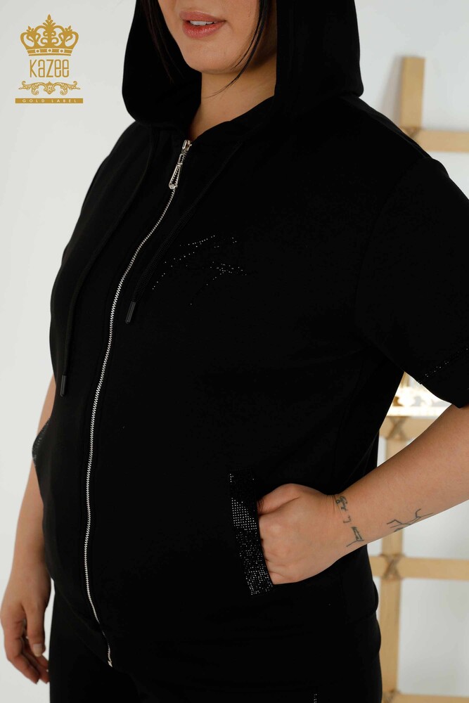 Tuta da donna all'ingrosso Set Stone ricamato nero - 20448 | KAZEE - 3