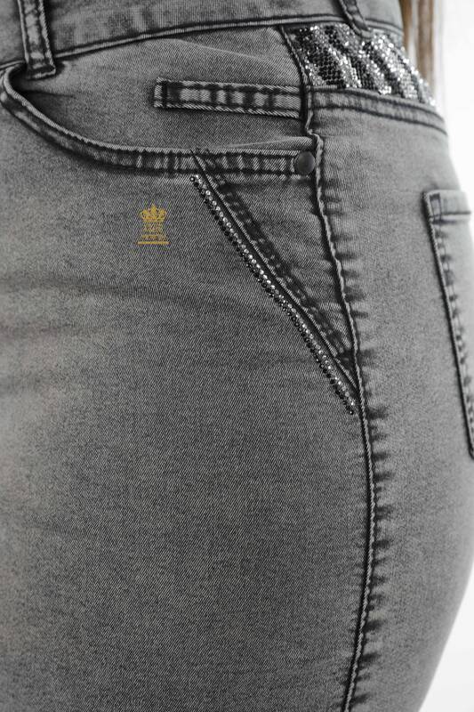 التنورة النسائية الدنيم بالجملة مطرزة حجر جيوب مفصلة جيب - 4180 | كازي