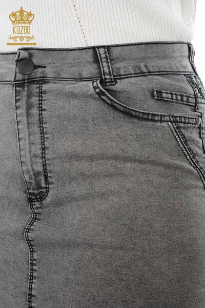 التنورة النسائية الدنيم بالجملة مطرزة حجر جيوب مفصلة جيب - 4180 | كازي - Thumbnail