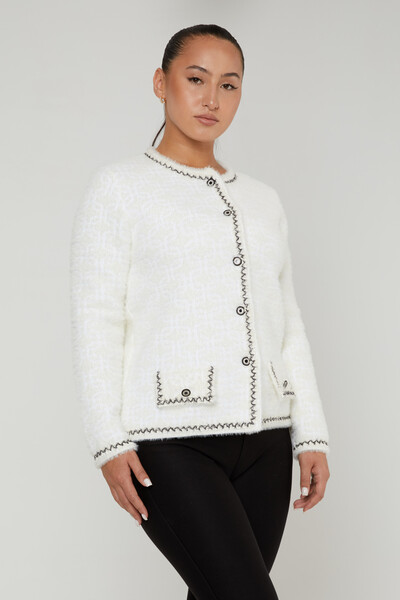 Cardigan Angora Buzunar Detaliat Ecru - 30920 | KAZEE (Set de 4 M-L-XL-2XL) - Kazee