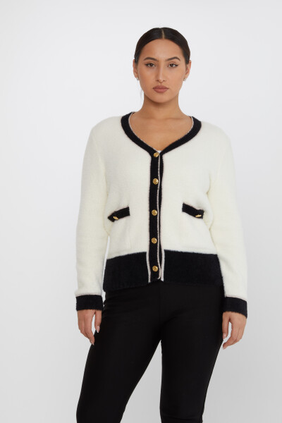 Cardigan Angora Buzunar Detaliat Nasturi Ecru - 30627 | KAZEE (Set de 4 S-M-L-XL) - KAZEE (1)