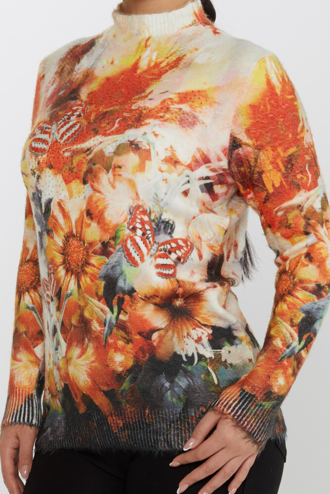 Angora Knitwear z nadrukiem kwiatowym w kolorze pomarańczowo-kamiennym - 18961 | KAZEE (Zestaw 3 sztuk L-XL-2XL) - 4