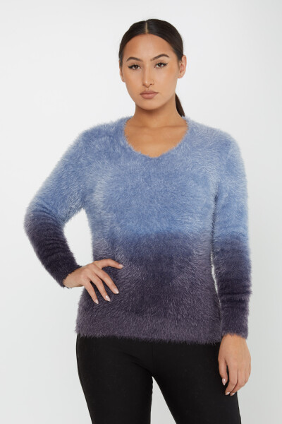 Angora Knitwear Długi rękaw Dekolt w serek Niebieski - 31013 | KAZEE (zestaw 3 sztuk S-M-L) 