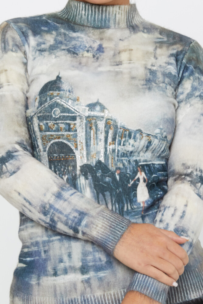 Angora Knitwear Saks ze wzorem cyfrowym i haftem kamieni - 50011 | KAZEE (zestaw 2 sztuk S-M) - 3