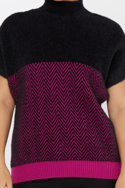 Angorastrick bunt gemustert Kurzarm Fuchsia – 30187 | KAZEE (3er Set S-M-L) - 3