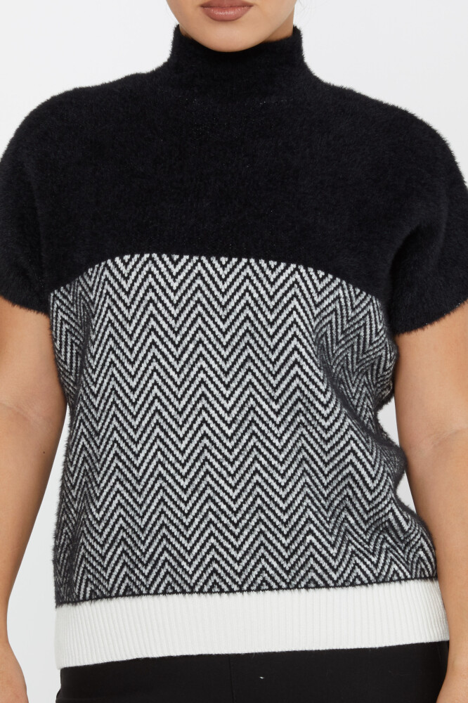 Angora Strickwaren Bunt Gemustert Kurzarm Schwarz - 30187 | KAZEE (3er Set S-M-L) - 3