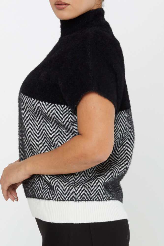 Angora Strickwaren Bunt Gemustert Kurzarm Schwarz - 30187 | KAZEE (3er Set S-M-L) - 4