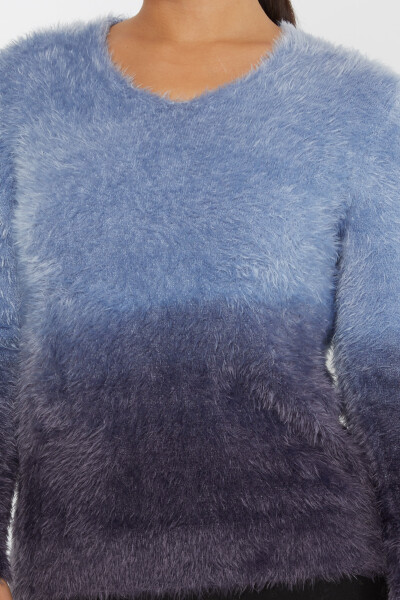 Angorastrick Langarm V-Ausschnitt Blau - 31013 | KAZEE (3er Set S-M-L) - 3