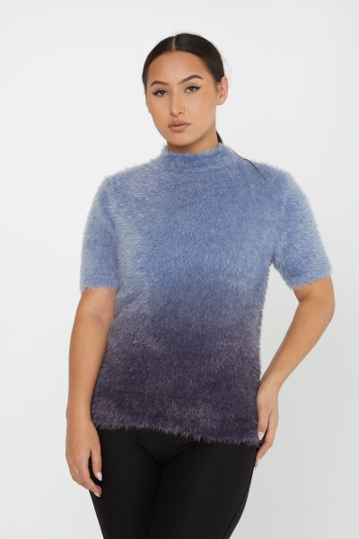 Angora-Strickware Kurzarm Stehkragen Blau - 31014 | KAZEE (3er Set S-M-L) - 2