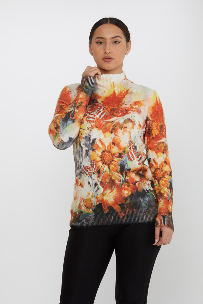 Angora-Strick mit Blumendruck, Stoned Orange – 18961 | KAZEE (3er-Set L-XL-2XL) - 2