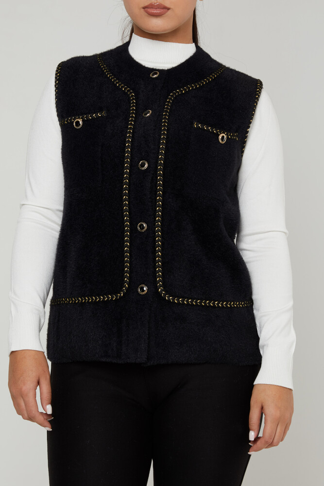 Angora Vest Button Detail Black - 30755 | KAZEE (Set of 4 M-L-XL-2XL) - 2