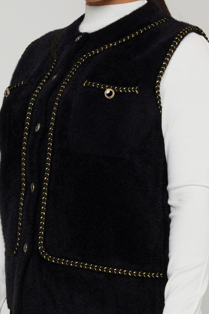 Angora Vest Button Detail Black - 30755 | KAZEE (Set of 4 M-L-XL-2XL) - 3
