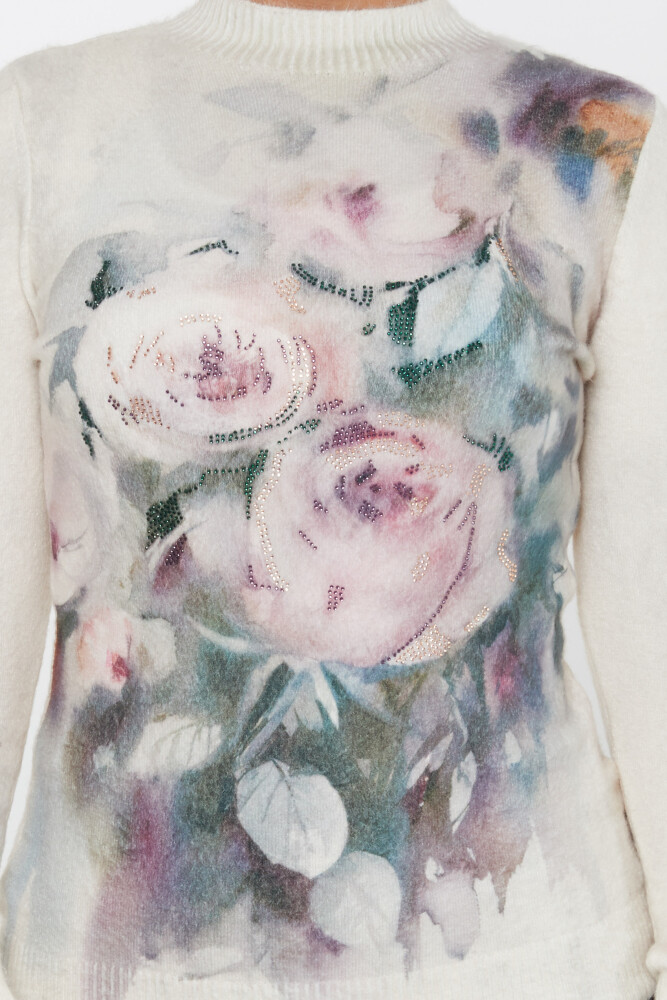 Angorastrick mit Blumenmuster und Stehkragen, Ecru – 50026 | KAZEE (2er Set S-M) - 4