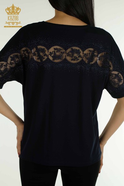 Bluză de damă cu mânecă scurtă bleumarin - 79302 | KAZEE - Thumbnail